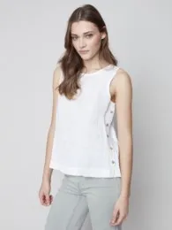 Charlie B Sleeveless Linen Top with Side Buttons