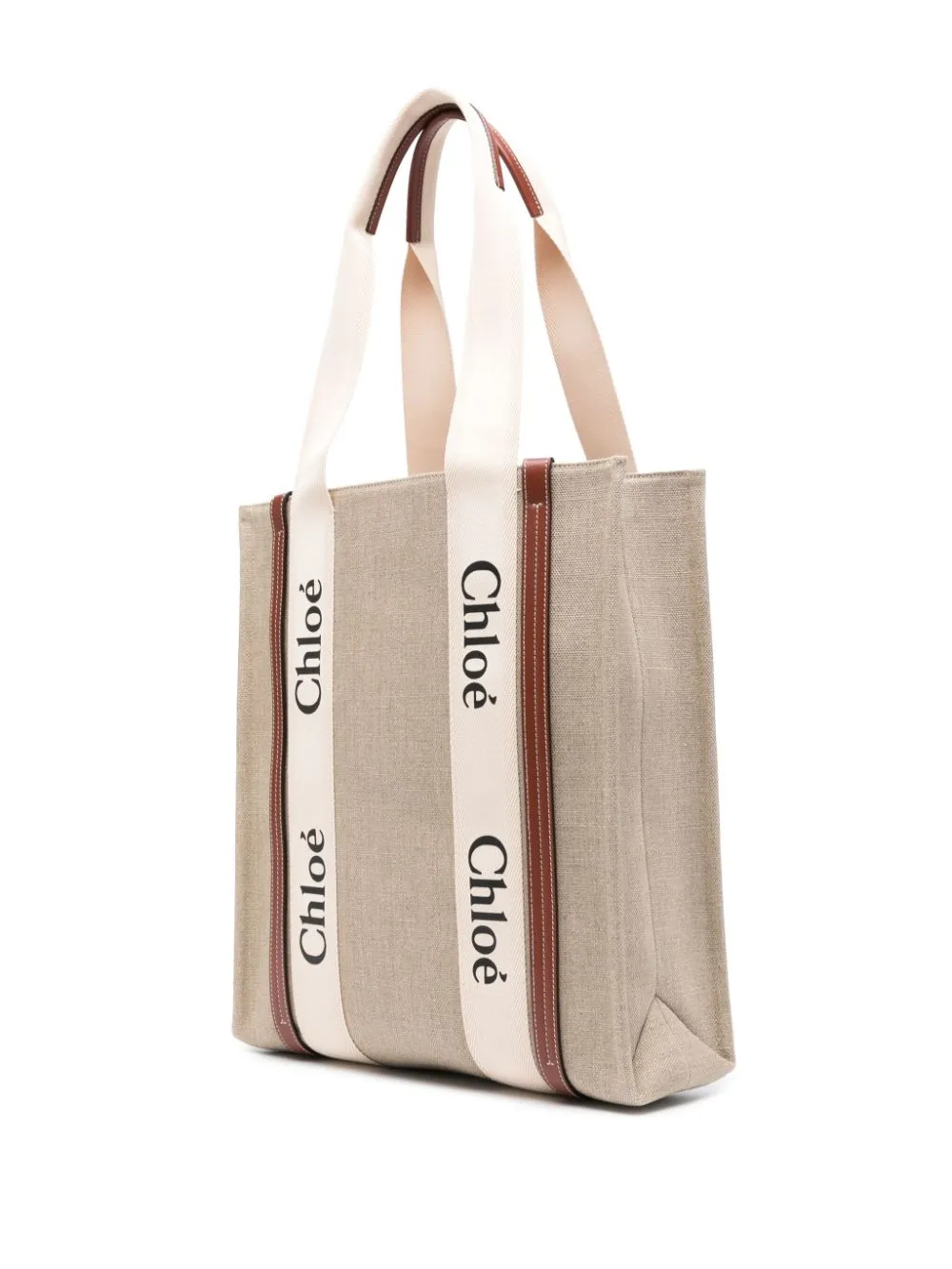 Chloè    Chloè Woody Canvas And Leather Tote Bag