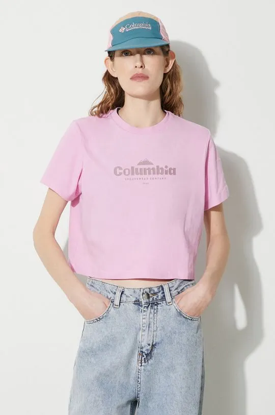 Columbia cotton t-shirt women’s pink color