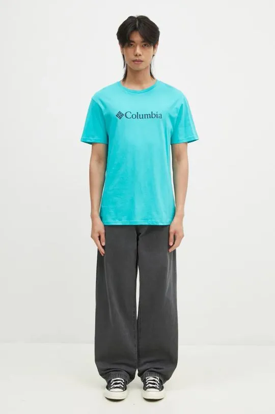 Columbia t-shirt men’s turquoise color