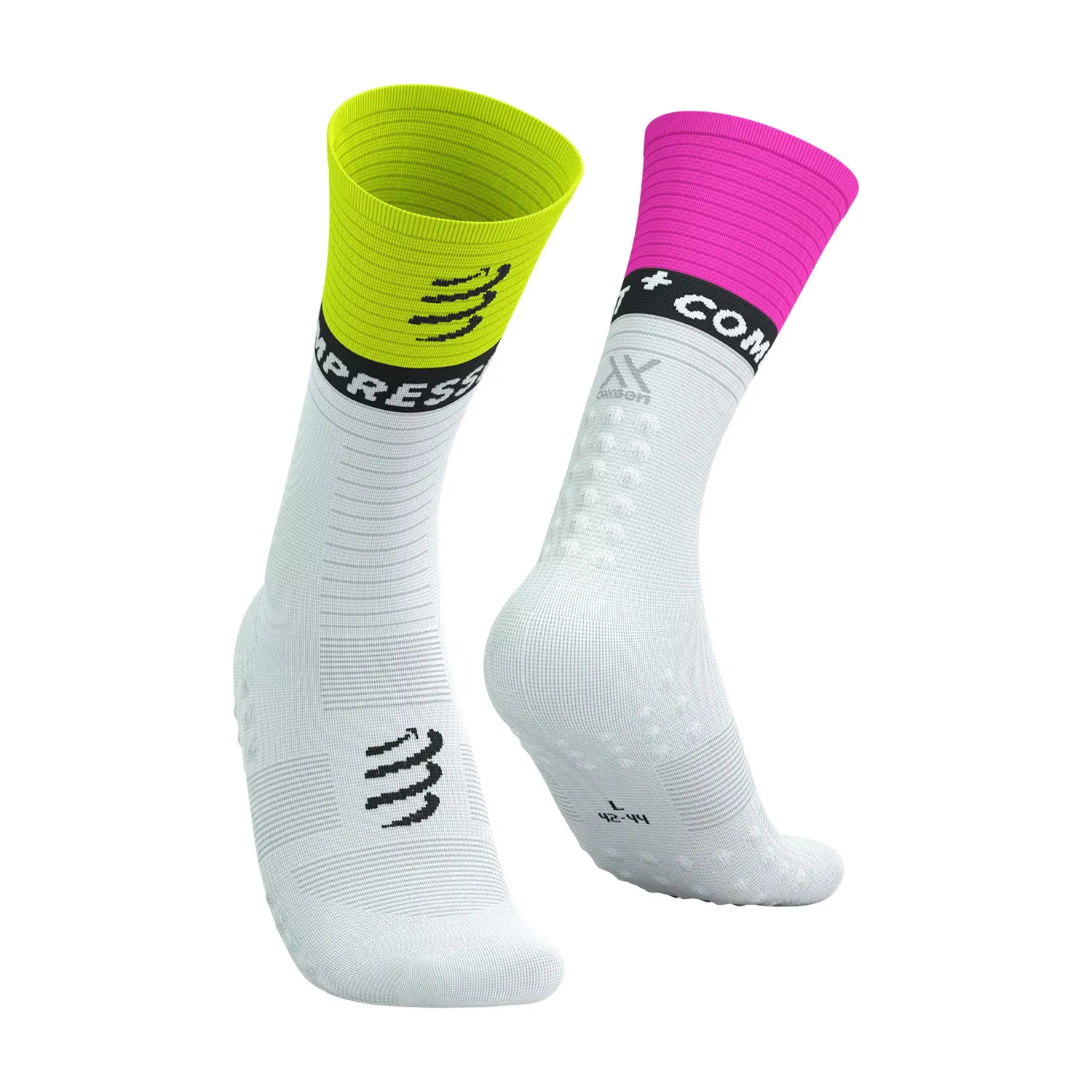 Compressport Mid Compression V2.0 Calze  White/Safe Yellow/Neo Pink