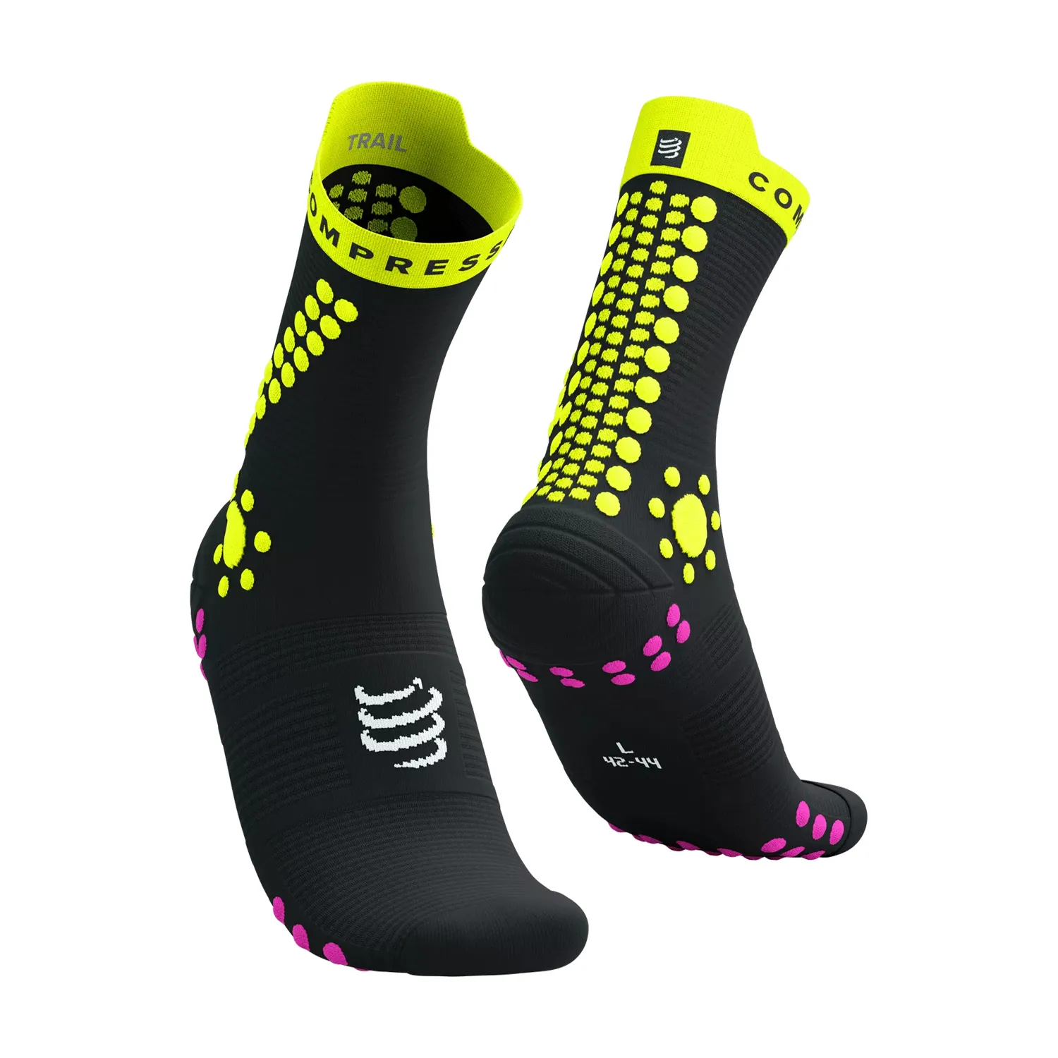 Compressport Pro Racing V4.0 Trail Calze  Black/Safe Yellow/Neo Pink