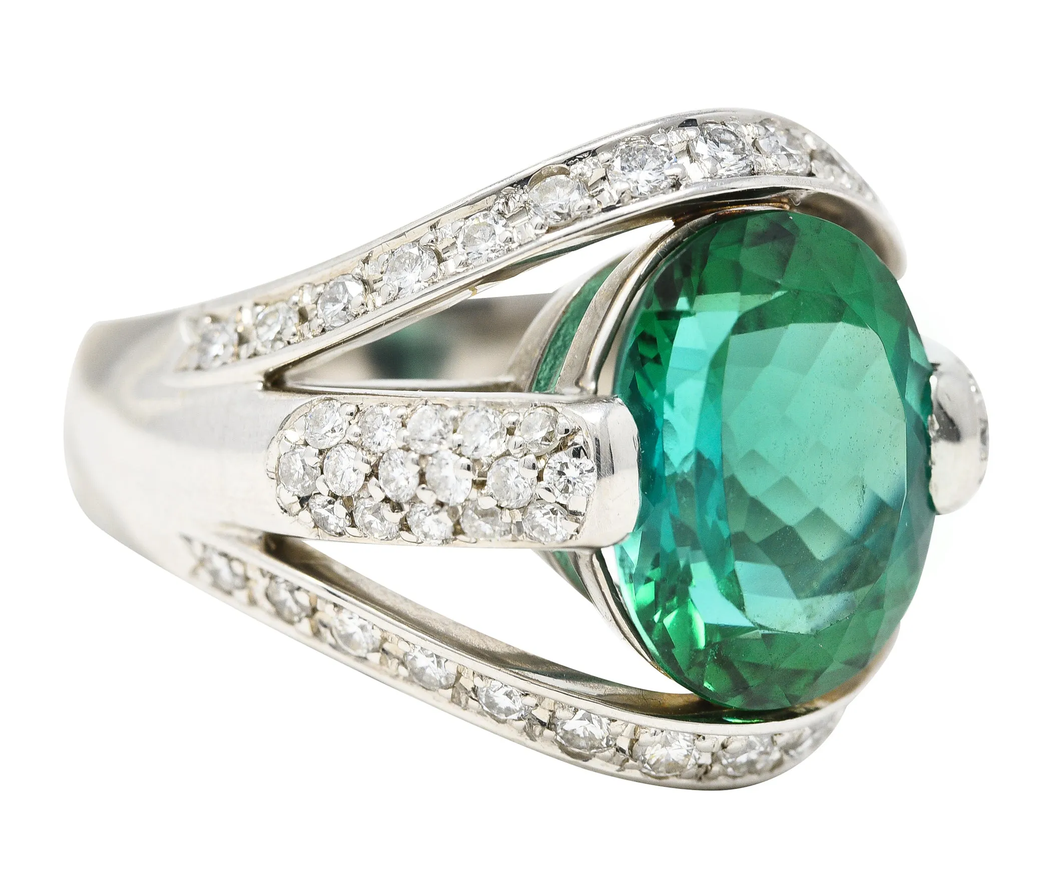 Contemporary 6.62 CTW Green Tourmaline Diamond Platinum Gemstone Band Ring