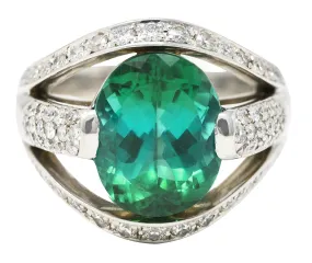 Contemporary 6.62 CTW Green Tourmaline Diamond Platinum Gemstone Band Ring