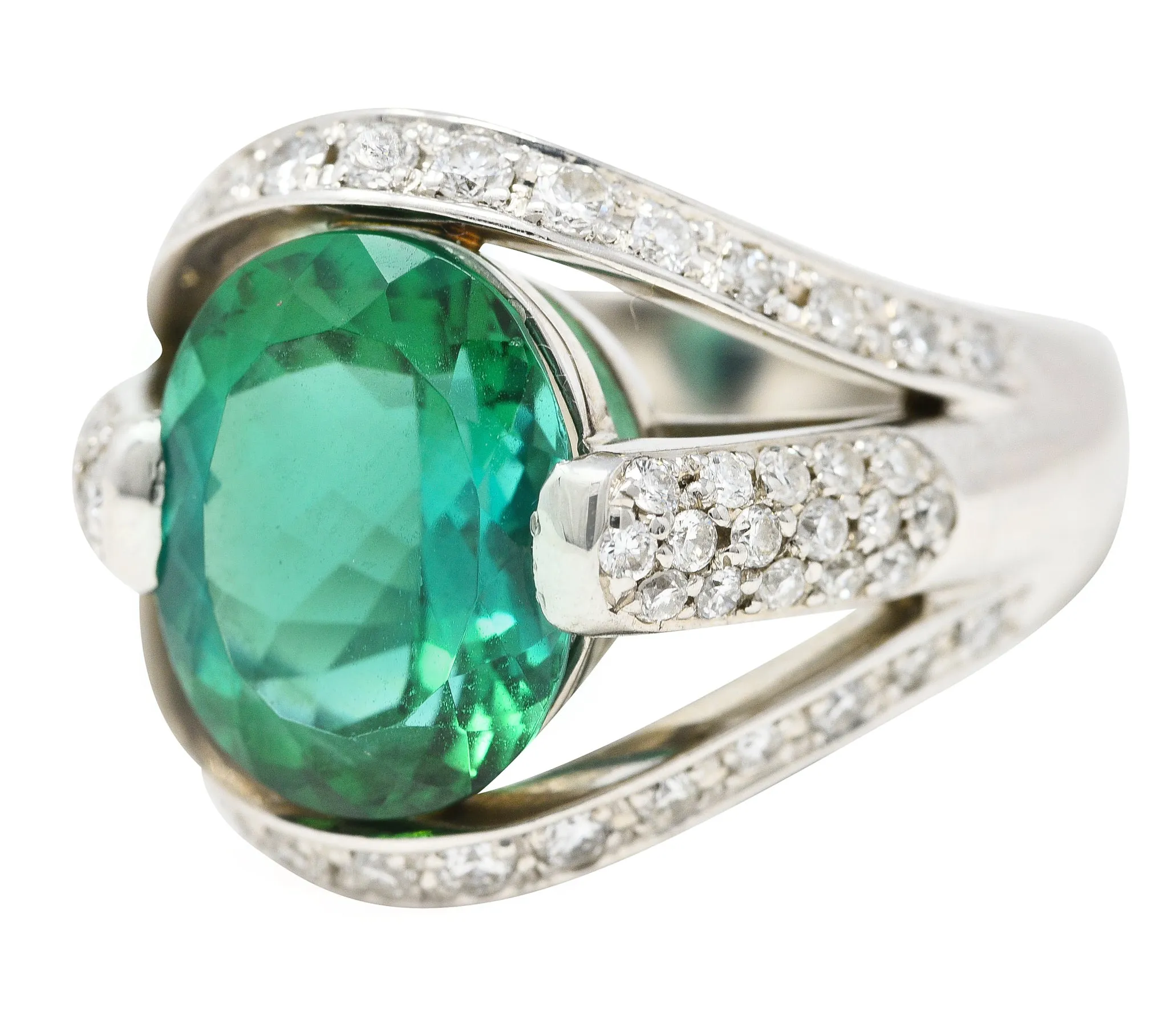 Contemporary 6.62 CTW Green Tourmaline Diamond Platinum Gemstone Band Ring