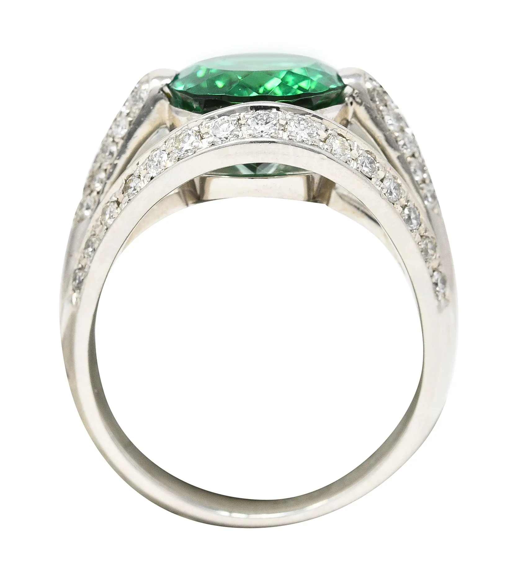 Contemporary 6.62 CTW Green Tourmaline Diamond Platinum Gemstone Band Ring