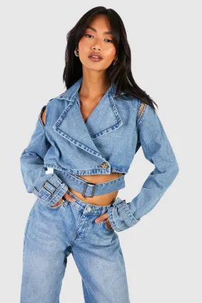 Cropped Denim Trench Jacket