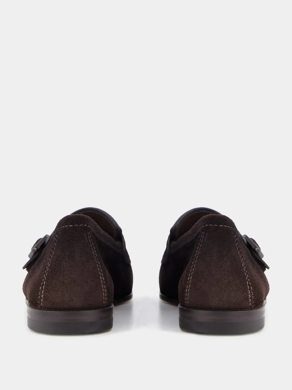 Dark Brown Suede Double-Buckle Loafers