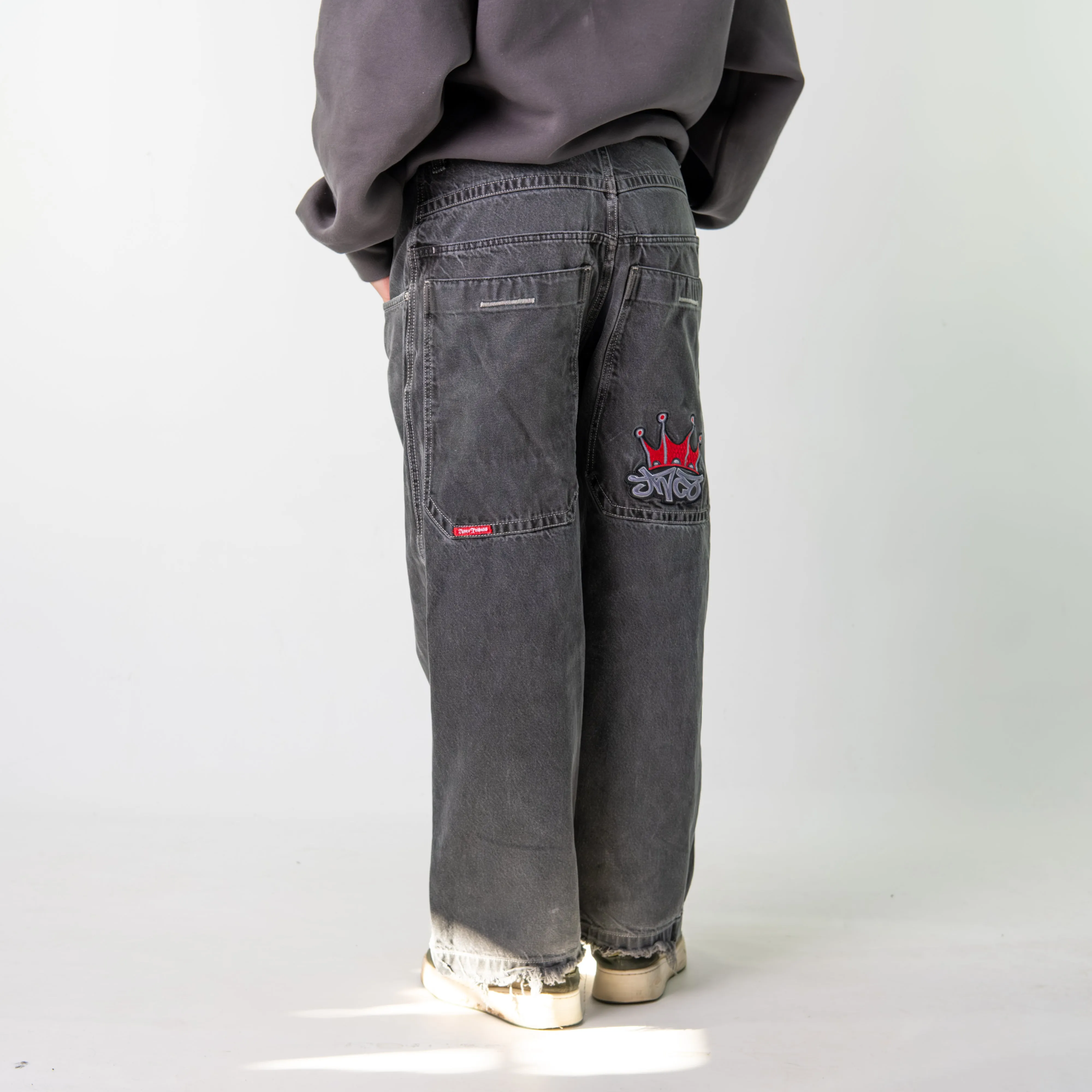 Dark Grey 90s Baggy Hip Hop JNCO Cargo Skater Trousers Pants Jeans (32x30)