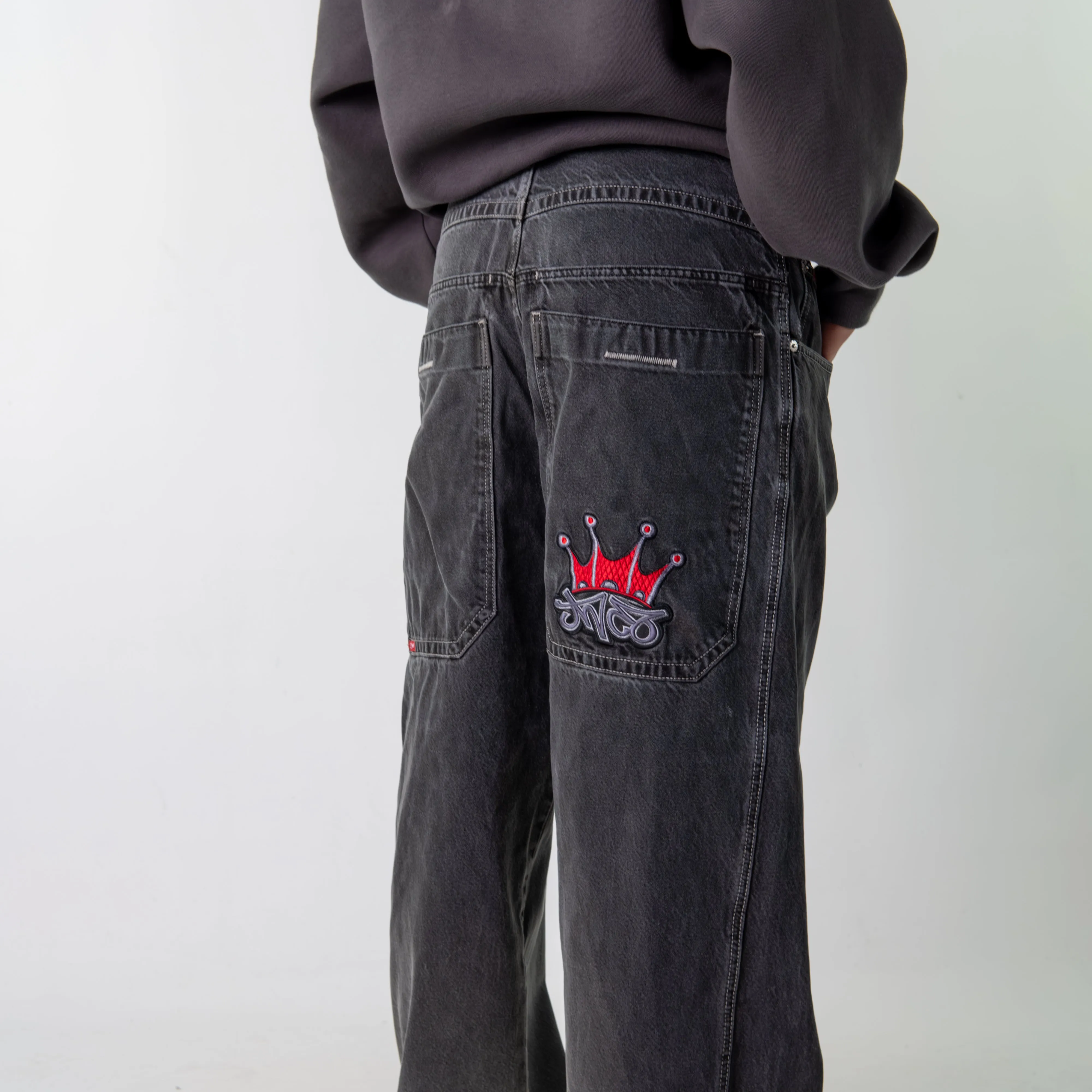 Dark Grey 90s Baggy Hip Hop JNCO Cargo Skater Trousers Pants Jeans (32x30)