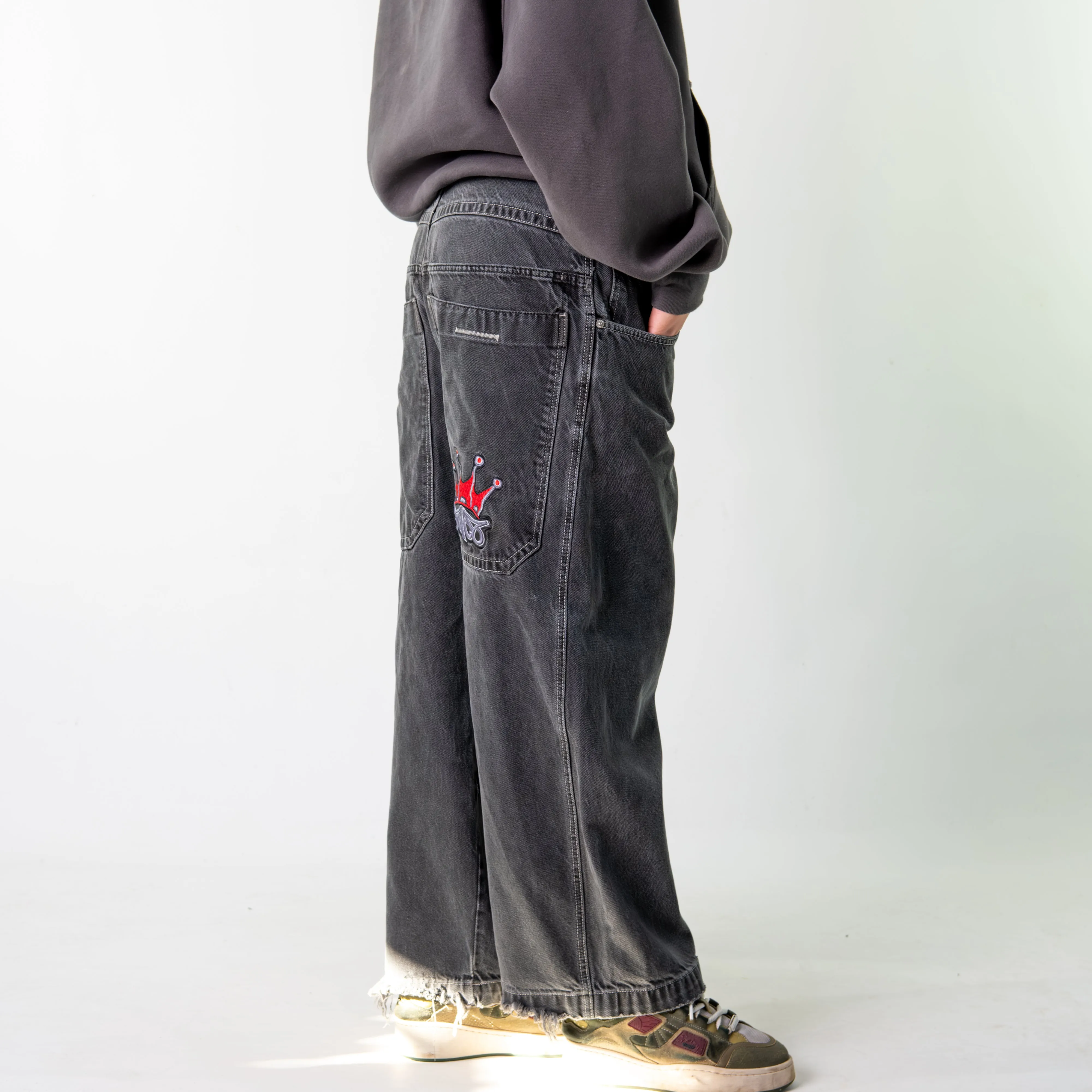 Dark Grey 90s Baggy Hip Hop JNCO Cargo Skater Trousers Pants Jeans (32x30)