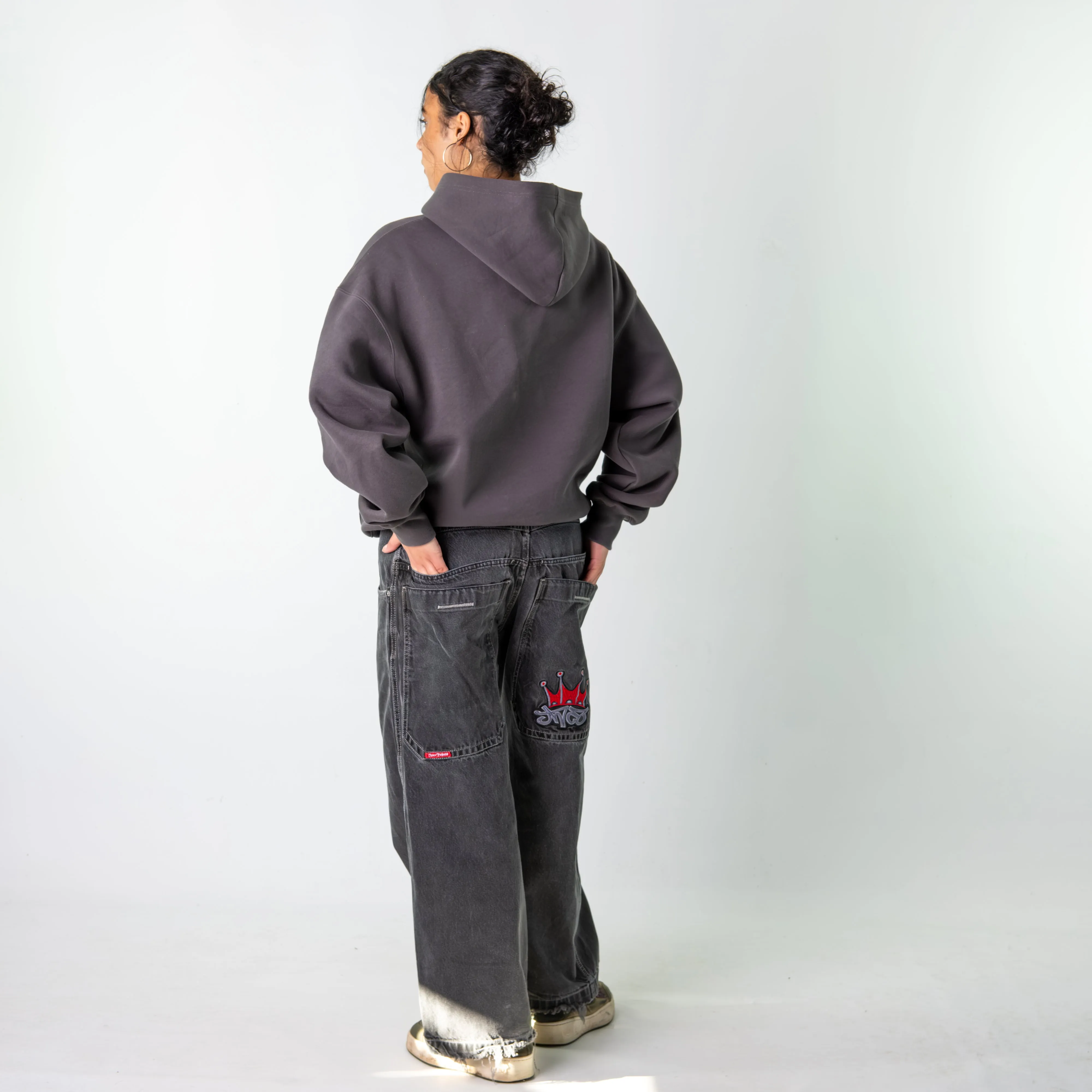 Dark Grey 90s Baggy Hip Hop JNCO Cargo Skater Trousers Pants Jeans (32x30)