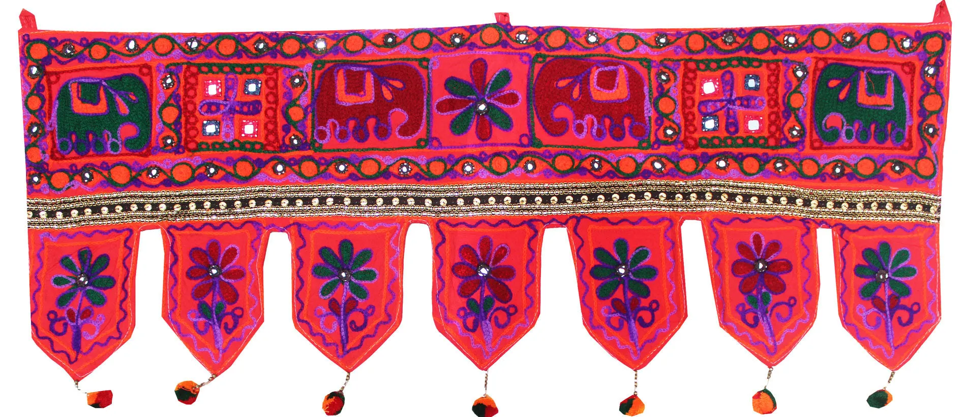 Decorative Entrance Toran Door Hanging Ethnic India Hanging (Red, 34 x 13 inches)