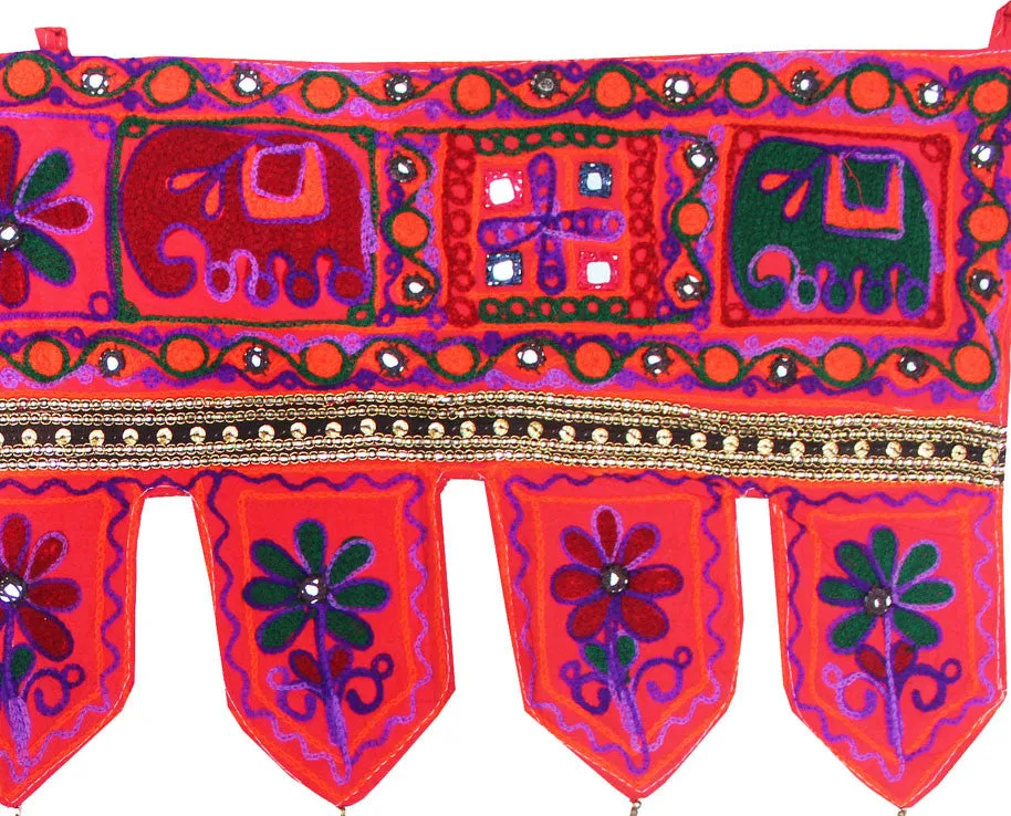 Decorative Entrance Toran Door Hanging Ethnic India Hanging (Red, 34 x 13 inches)