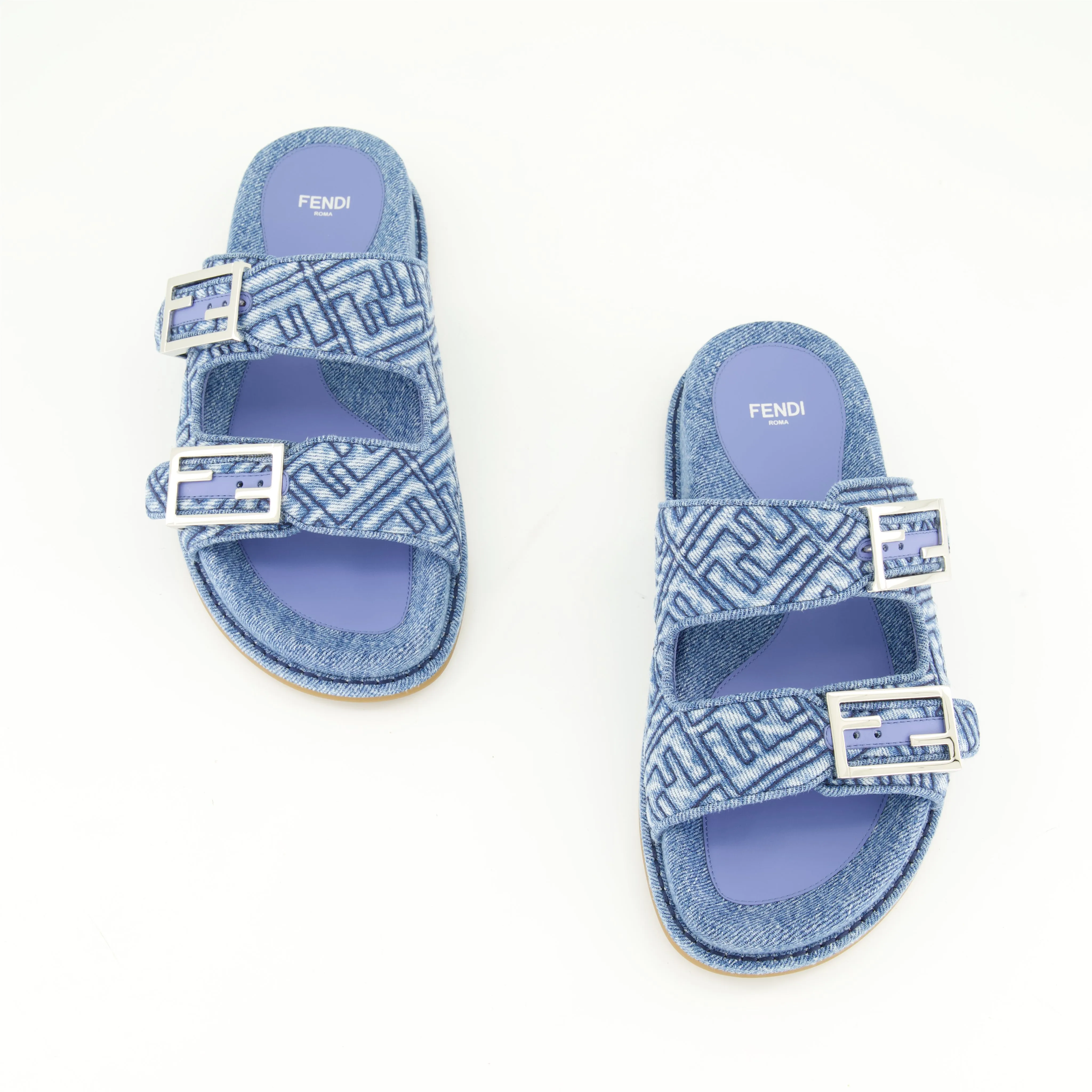 Denim Sandals with Signature Logo