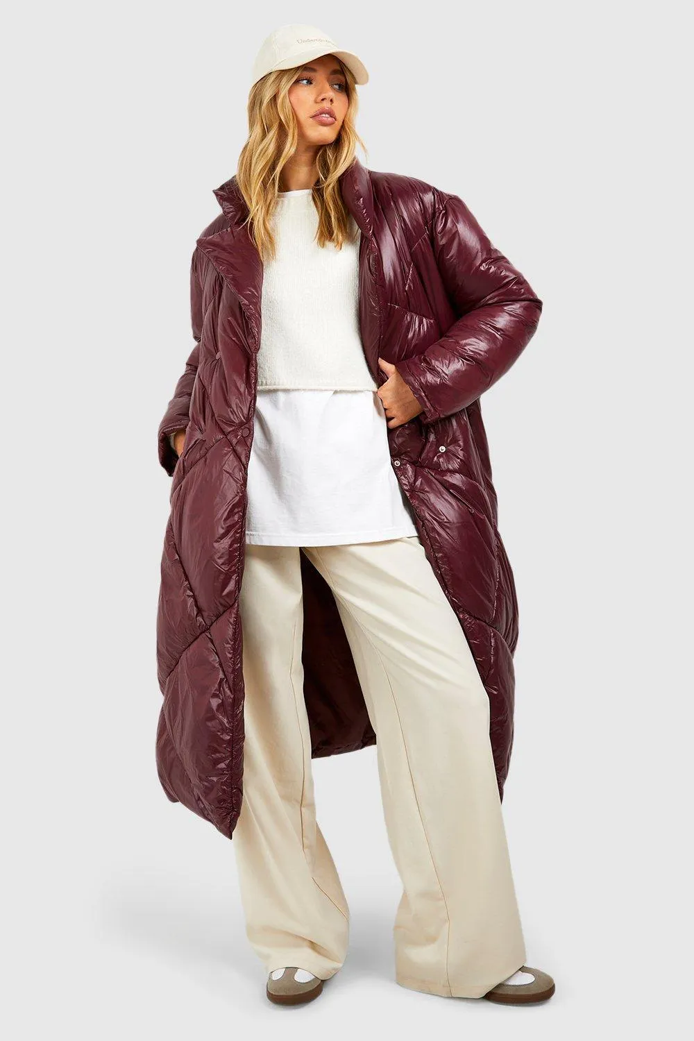 Diamond Quilt Belted Puffer Coat