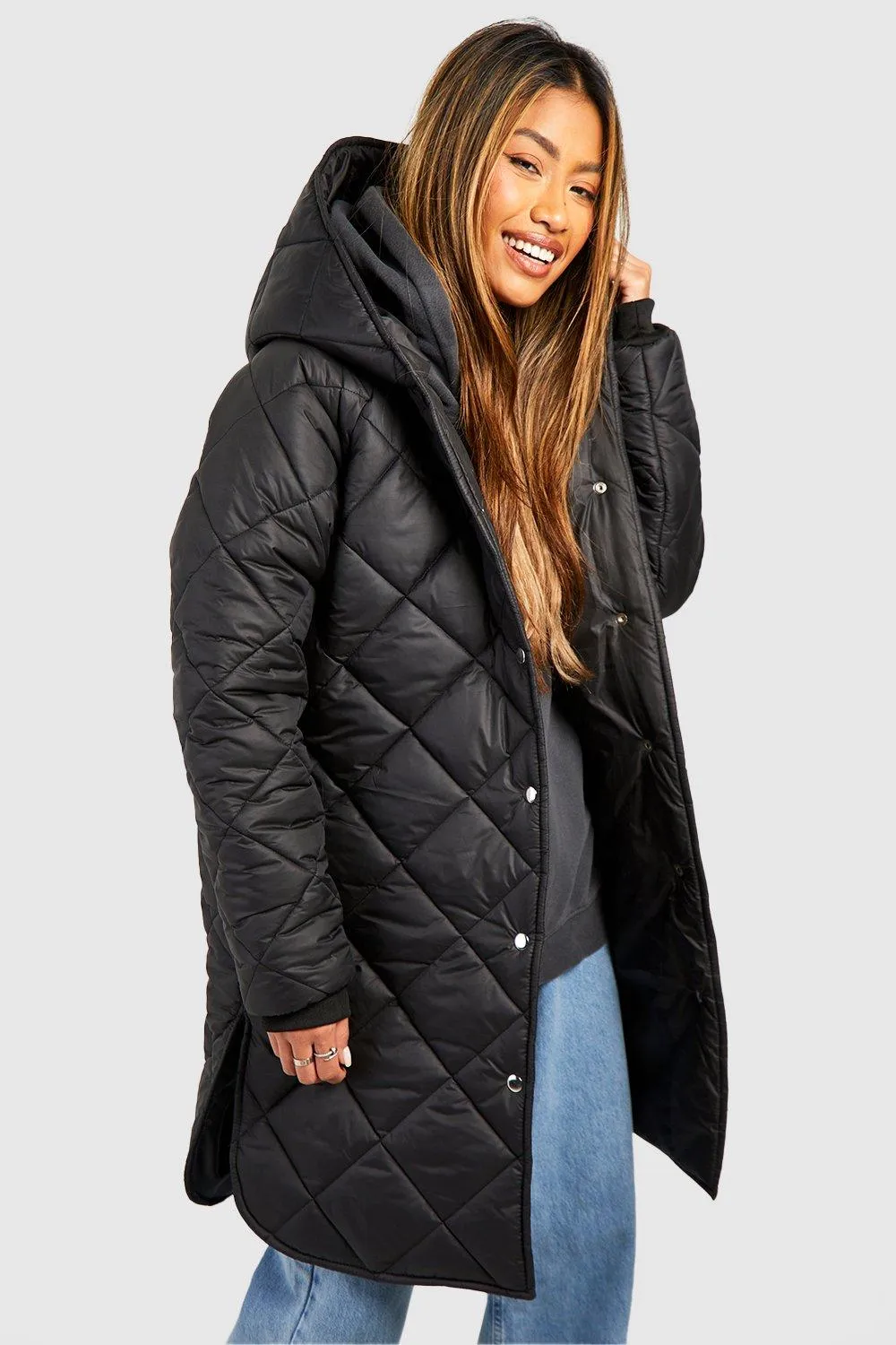 Diamond Quilt Hooded Puffer Jacket