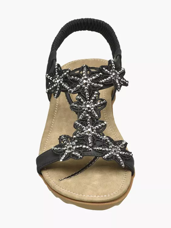 Easy Street  Ladies Black Floral Studded Sandals