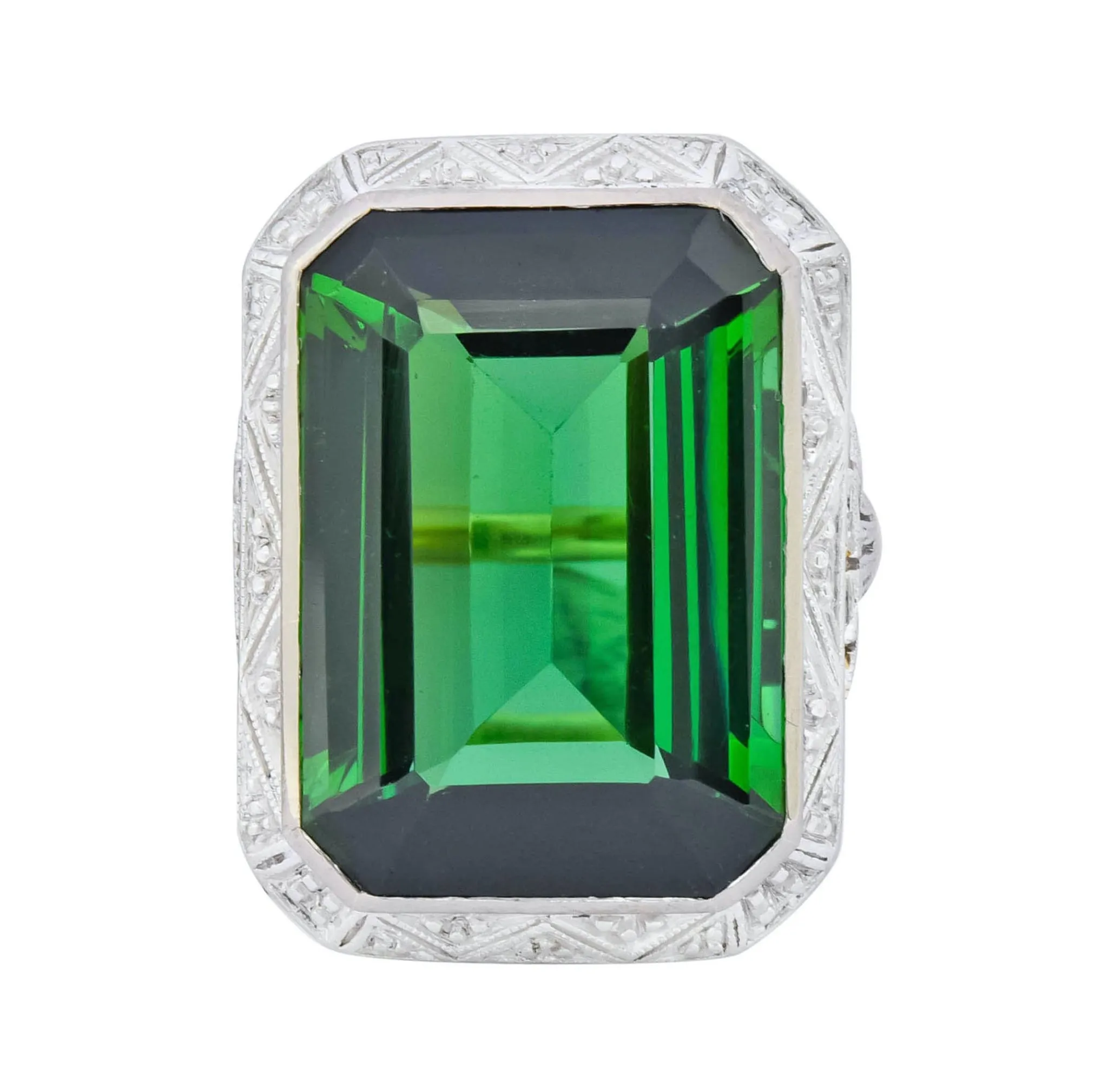 Edwardian 45.28 CTW Green Tourmaline Platinum-Topped 14 Karat Gold Cocktail Ring