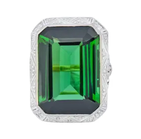 Edwardian 45.28 CTW Green Tourmaline Platinum-Topped 14 Karat Gold Cocktail Ring