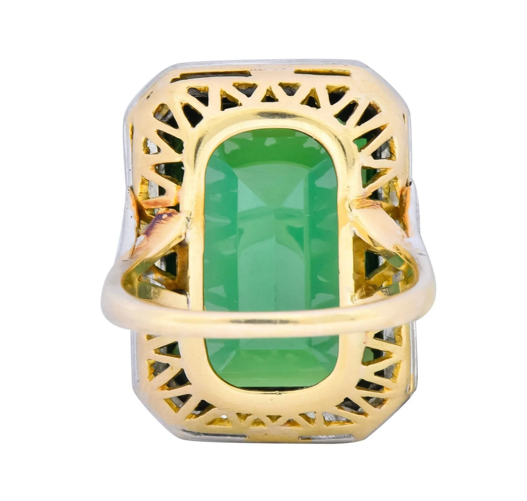 Edwardian 45.28 CTW Green Tourmaline Platinum-Topped 14 Karat Gold Cocktail Ring