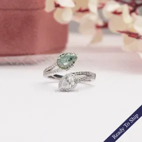 Fancy Vivid Green Pear Cut Lab Grown  Diamond Bypass Ring