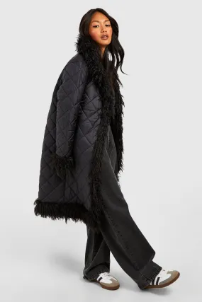 Faux Fur Trim Longline Puffer Jacket