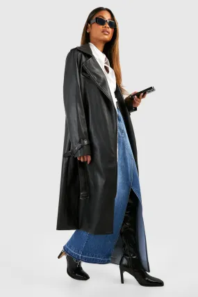 Faux Leather Belted Trench Coat