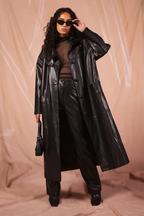 Faux Leather Maxi Button Detail Trench Coat