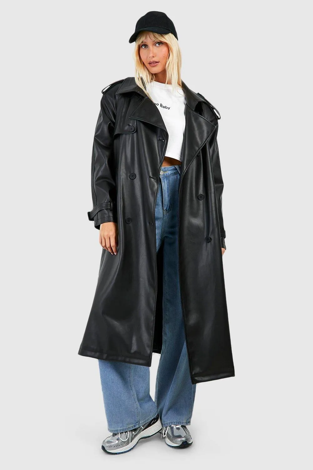 Faux Leather Maxi Trench Coat