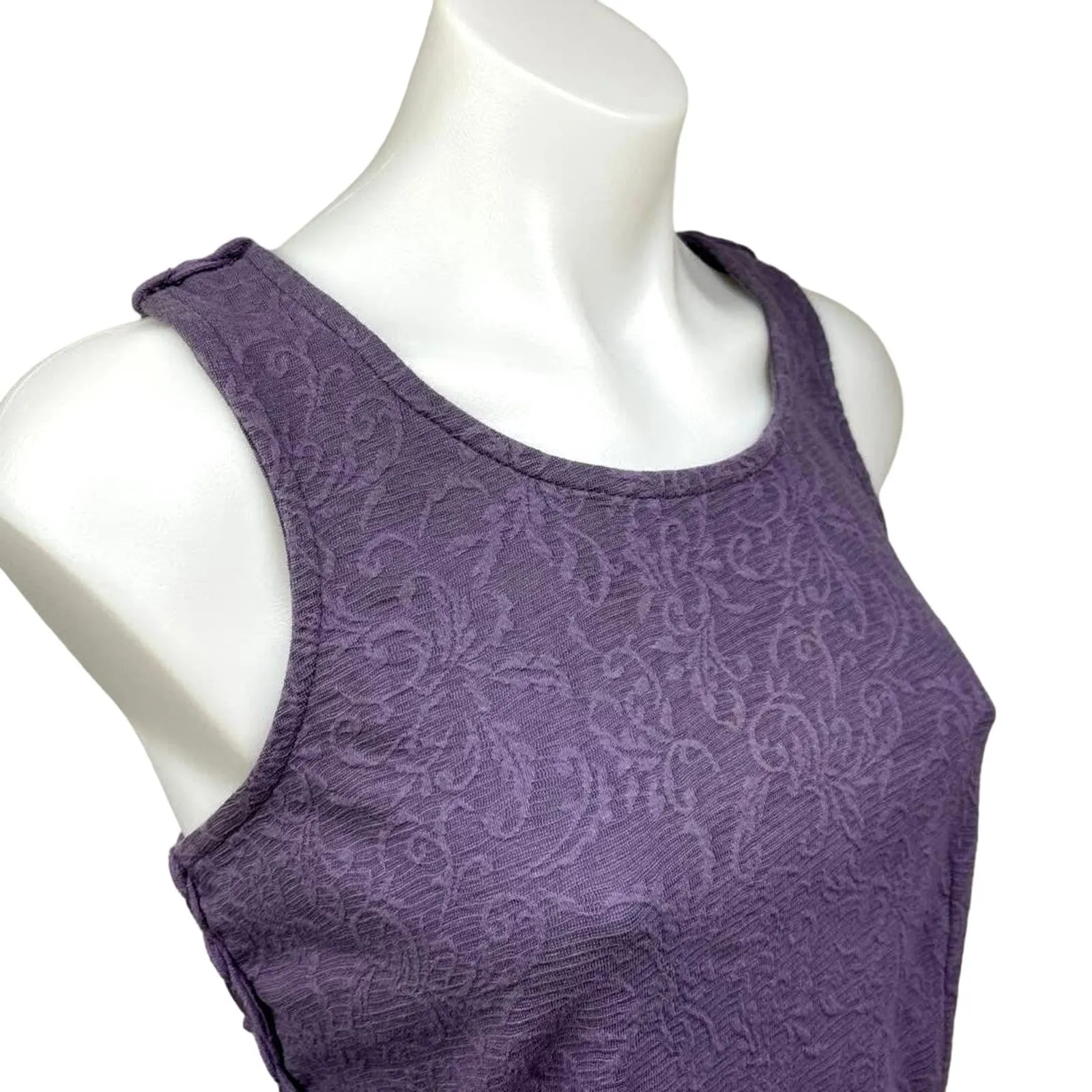 Free People Floral Cotton Purple Sleeveless Round Crochet Peplum Tank Top Size S