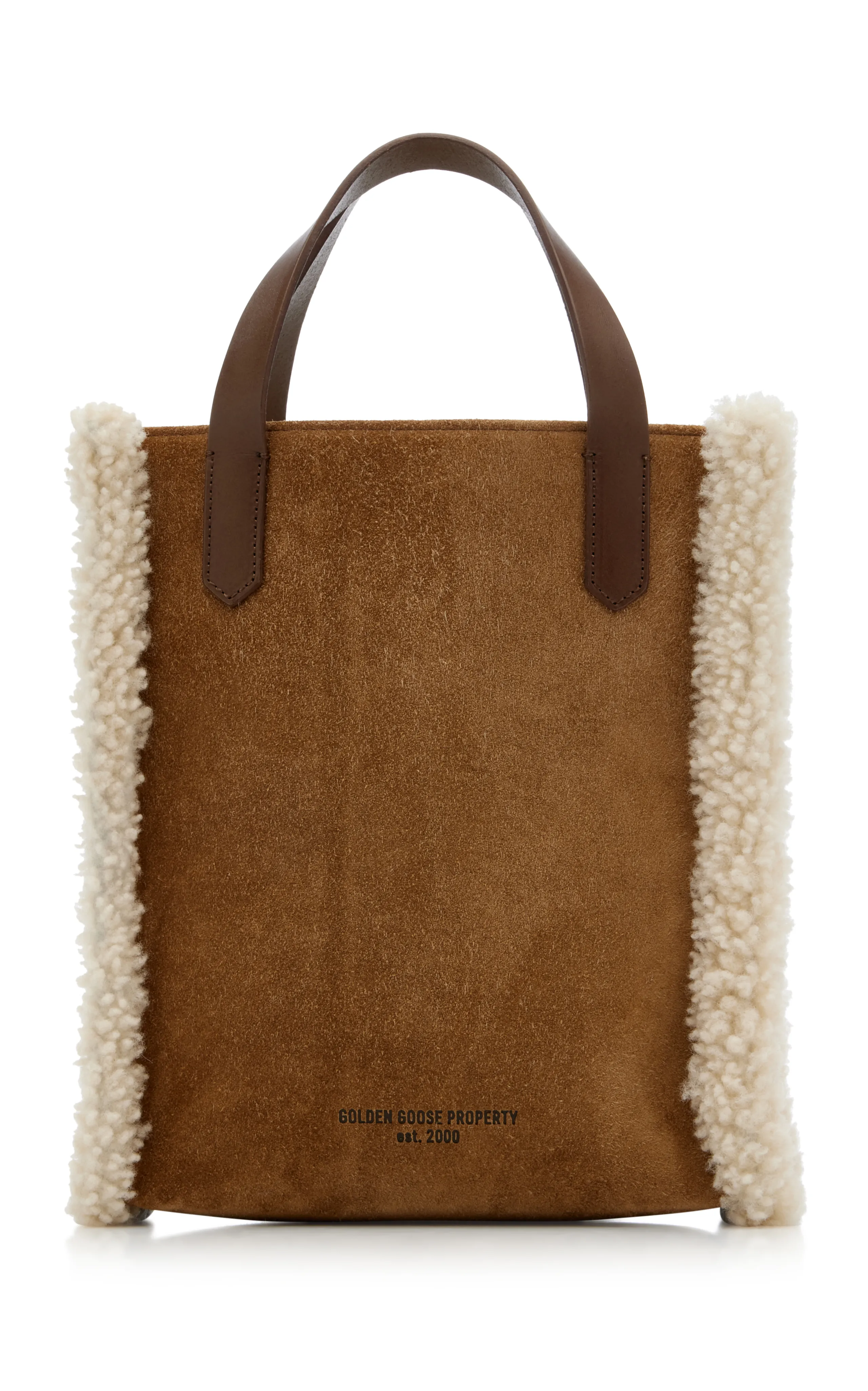 Golden Goose Mini California Shearling-Trimmed Suede Tote Bag