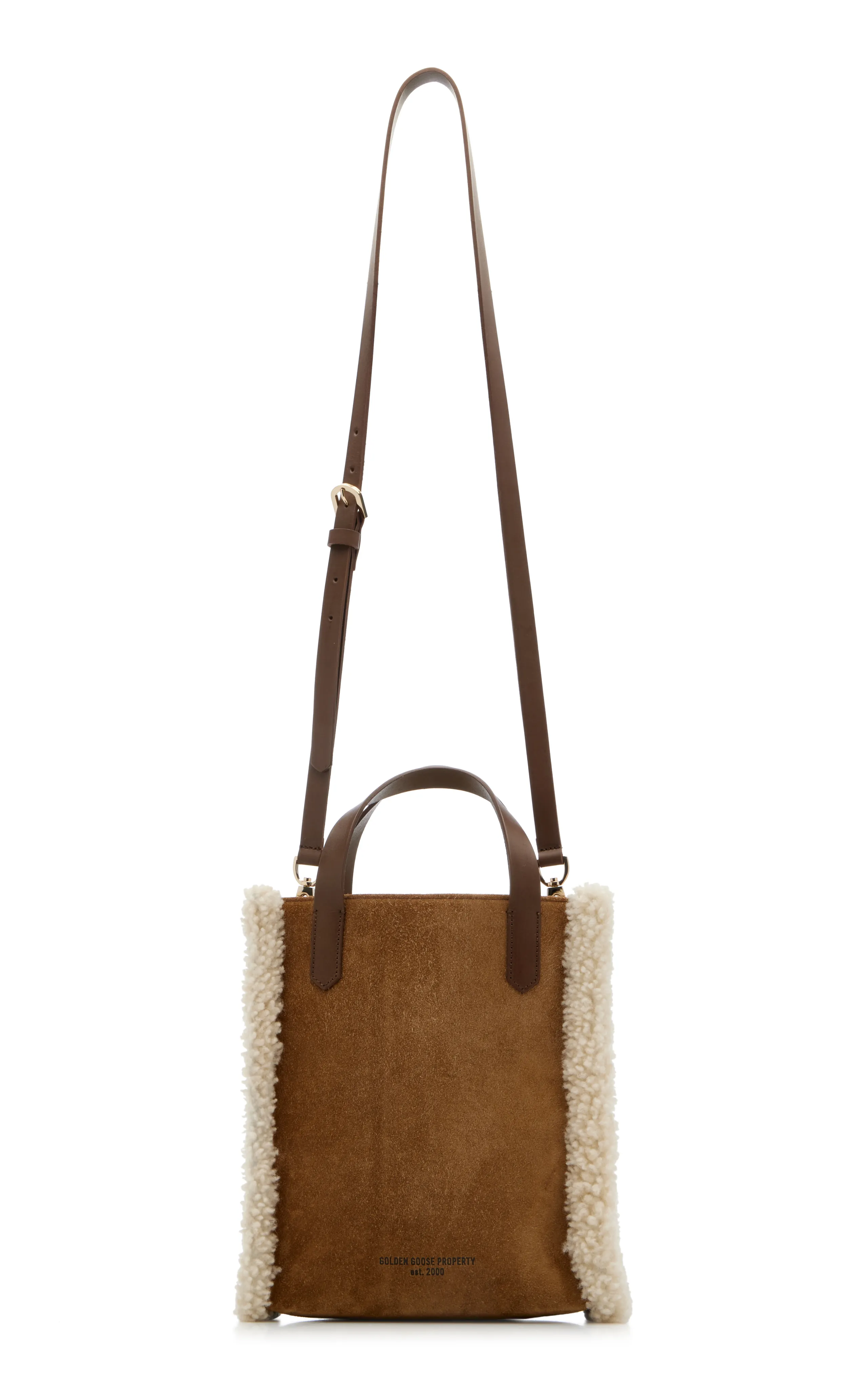 Golden Goose Mini California Shearling-Trimmed Suede Tote Bag