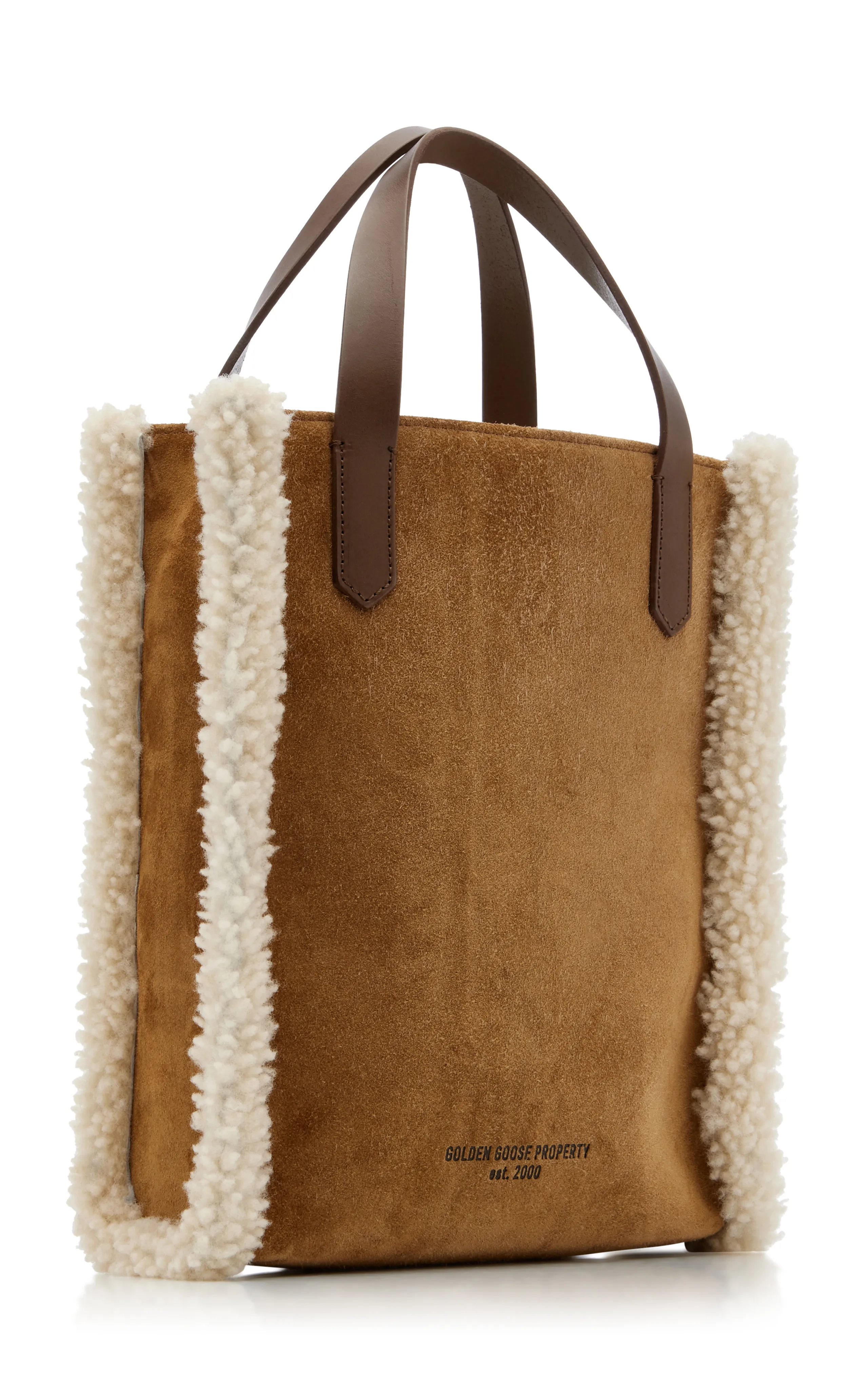 Golden Goose Mini California Shearling-Trimmed Suede Tote Bag