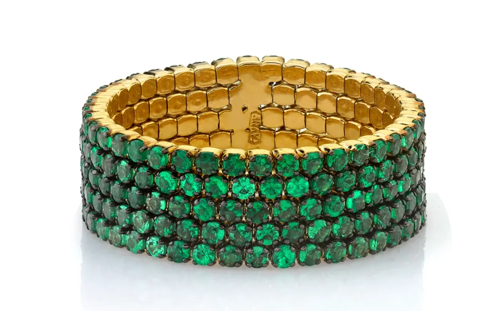 GREEN GARNET 5 THREAD STACK RING