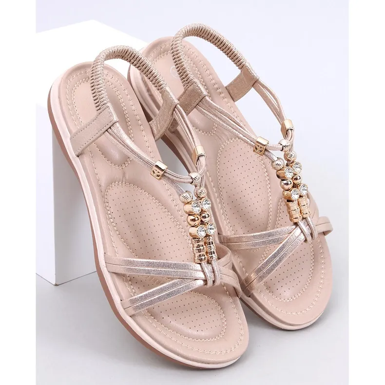 Haezz Gold sandals with decorative zircons golden