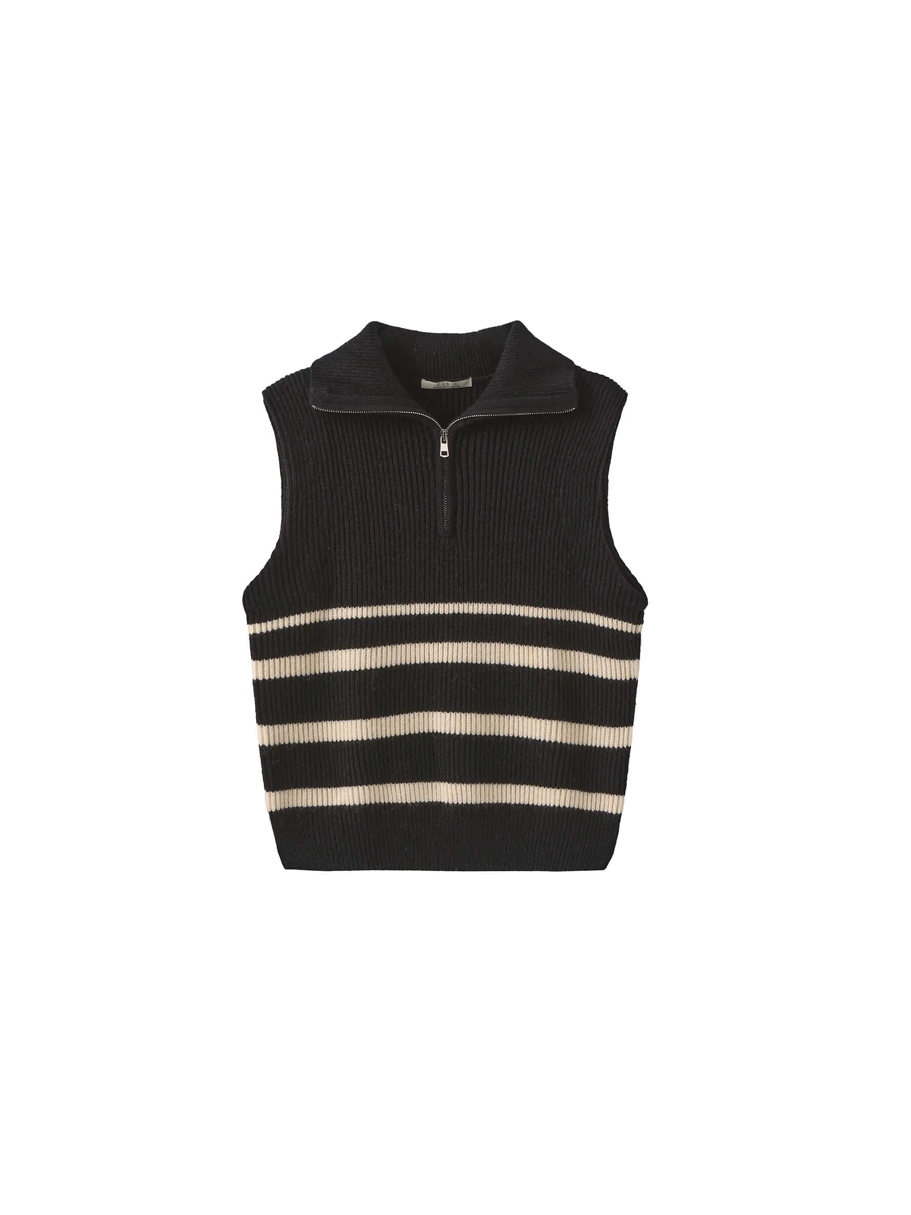 Half-zip Sleeveless Knit Top with Wool Blend