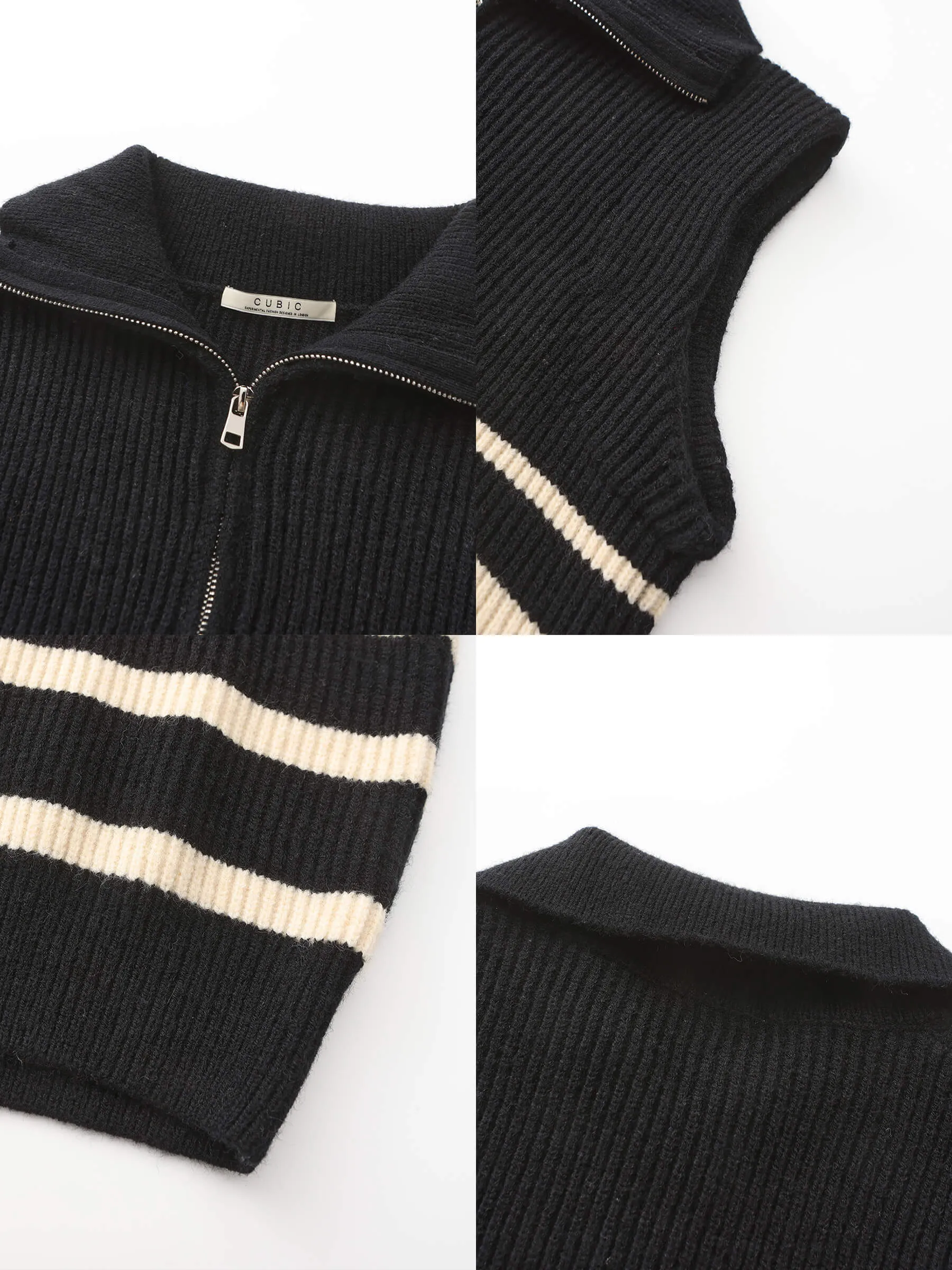 Half-zip Sleeveless Knit Top with Wool Blend