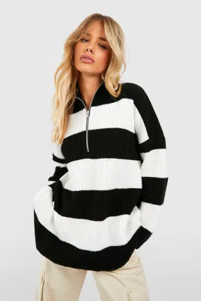 Half Zip Soft Knit Stripe Sweater