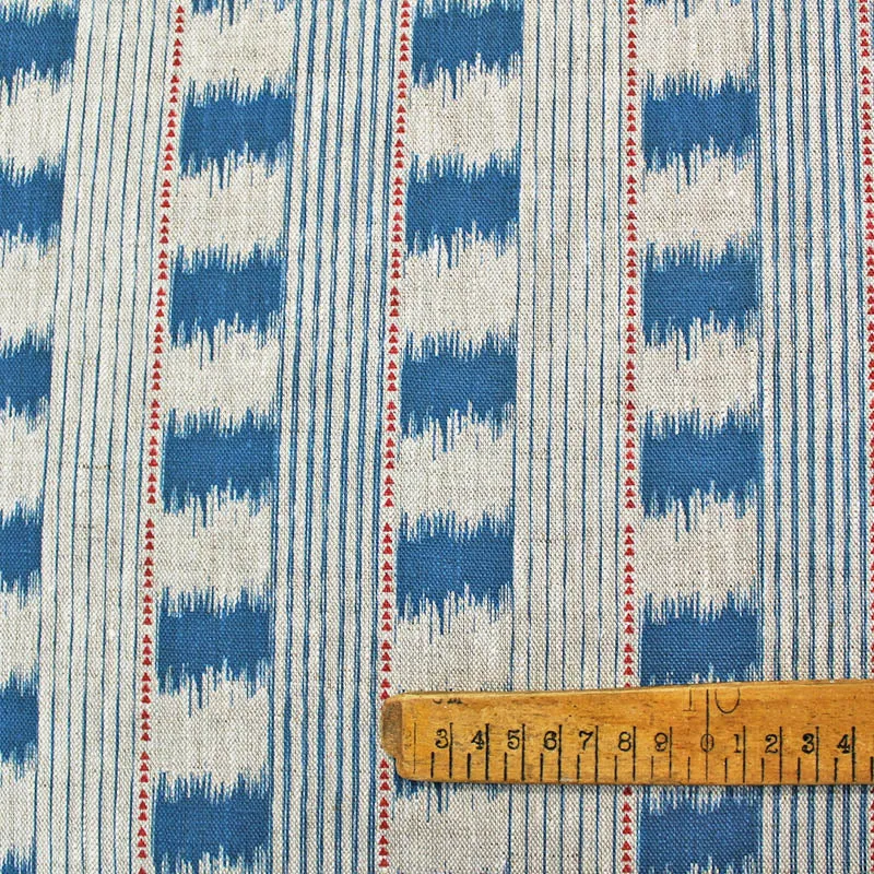 Home Furnishing Linen - Ikat Esque - Blue and Red