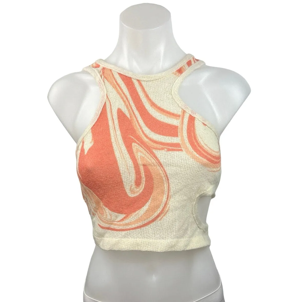 Jaded London Orange Marble Crew Neck Sleeveless Asymmetric Cut Out Crop Top Sz 8