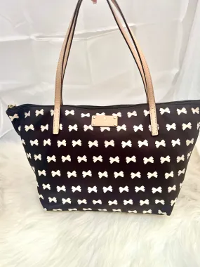 KATE SPADE Nylon Black and White Bow Tote Bag (preowned)