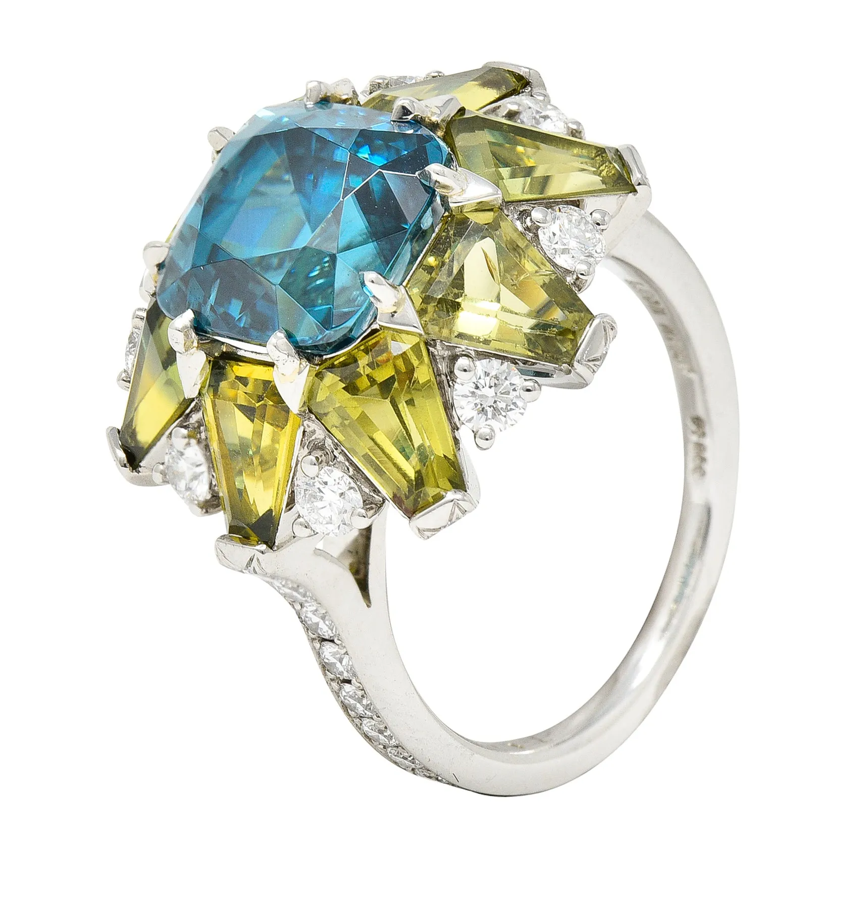 Leon Mege 12.00 CTW Zircon Green Sapphire Diamond Platinum Cluster Ring