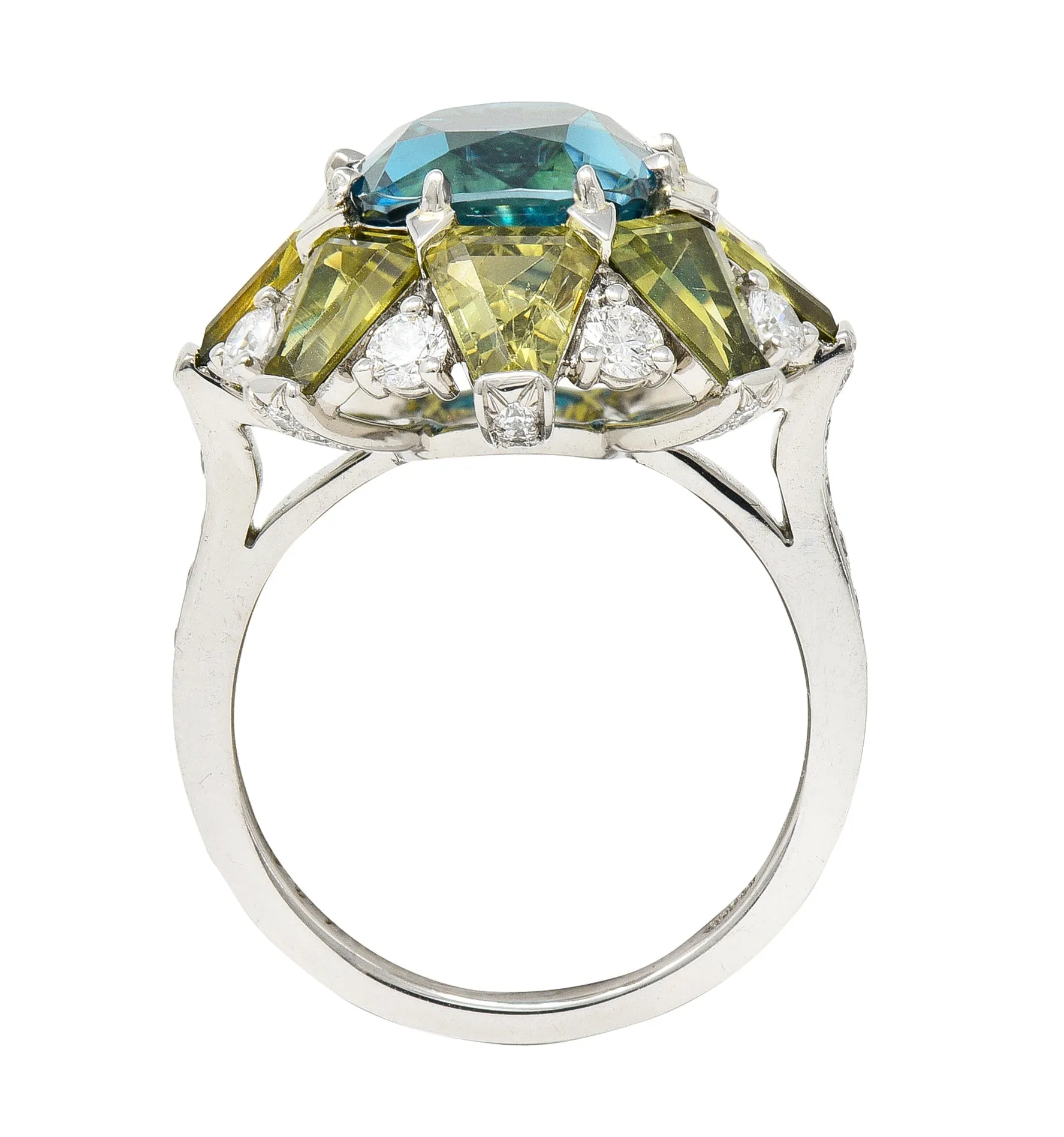 Leon Mege 12.00 CTW Zircon Green Sapphire Diamond Platinum Cluster Ring