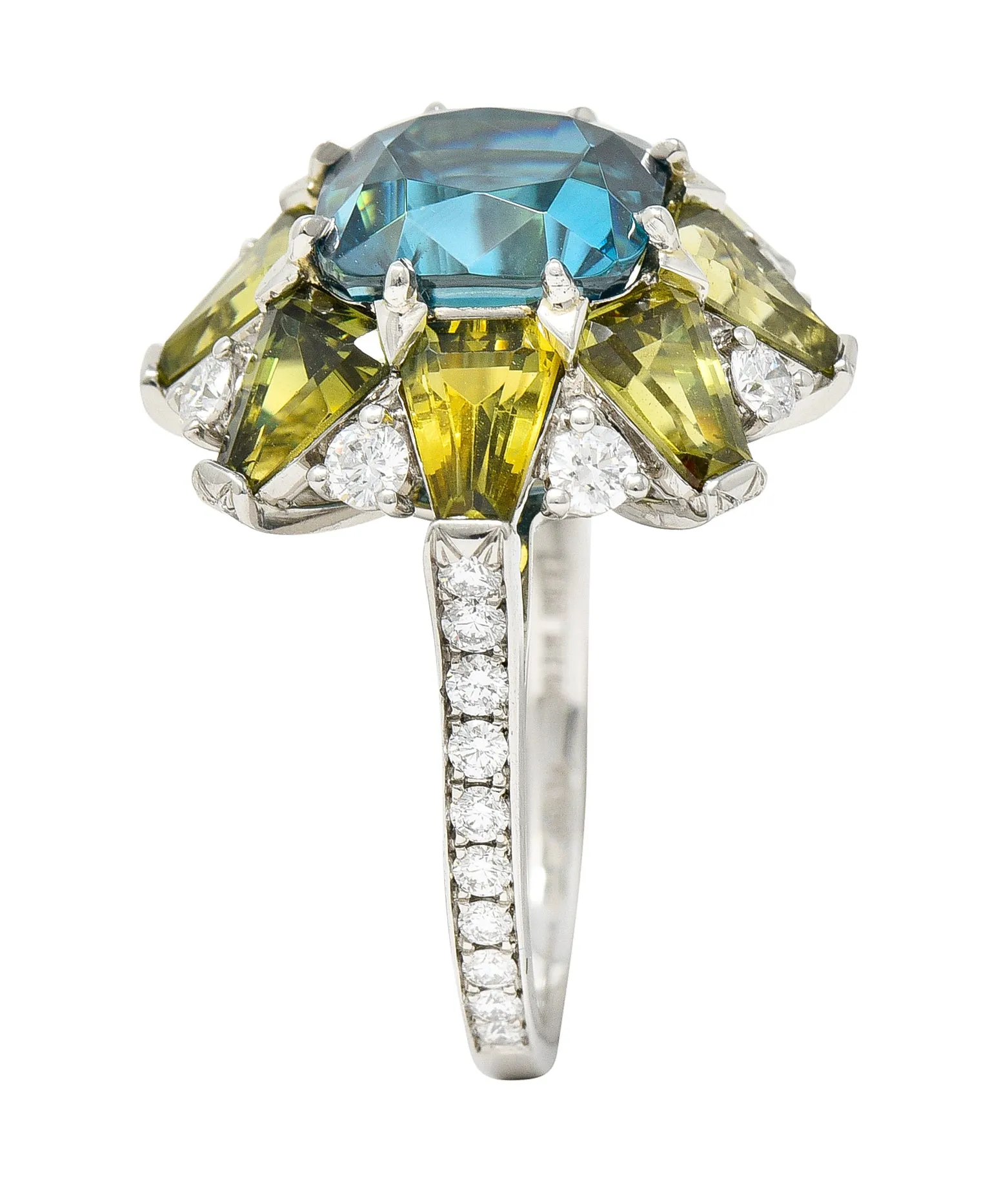 Leon Mege 12.00 CTW Zircon Green Sapphire Diamond Platinum Cluster Ring