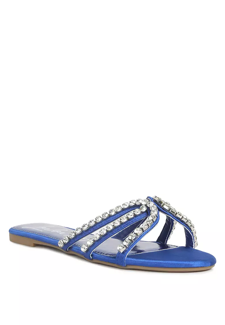 London Rag Blue Diamante Strap Flat Sandals