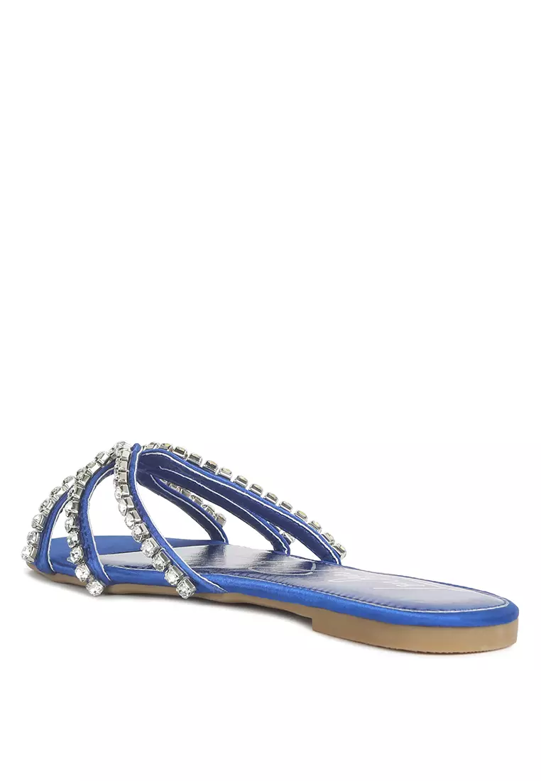 London Rag Blue Diamante Strap Flat Sandals