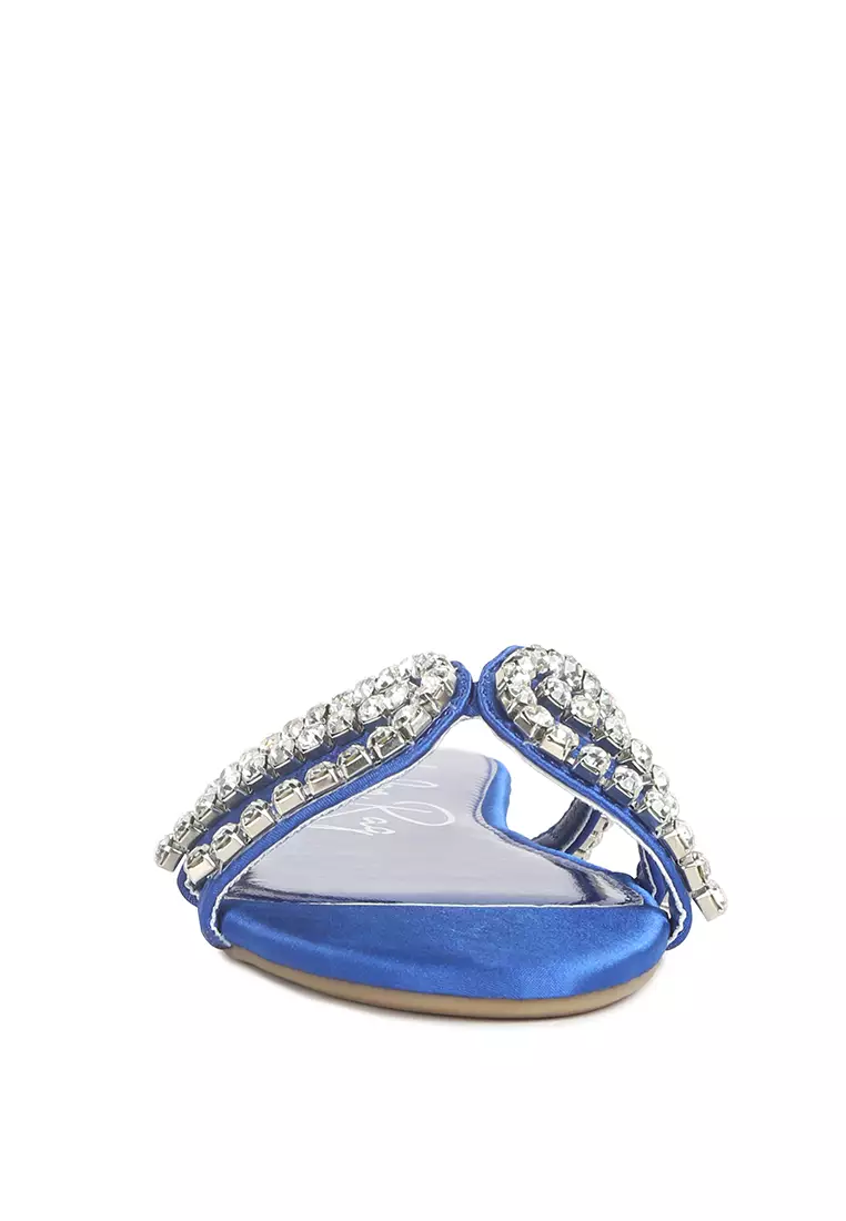 London Rag Blue Diamante Strap Flat Sandals