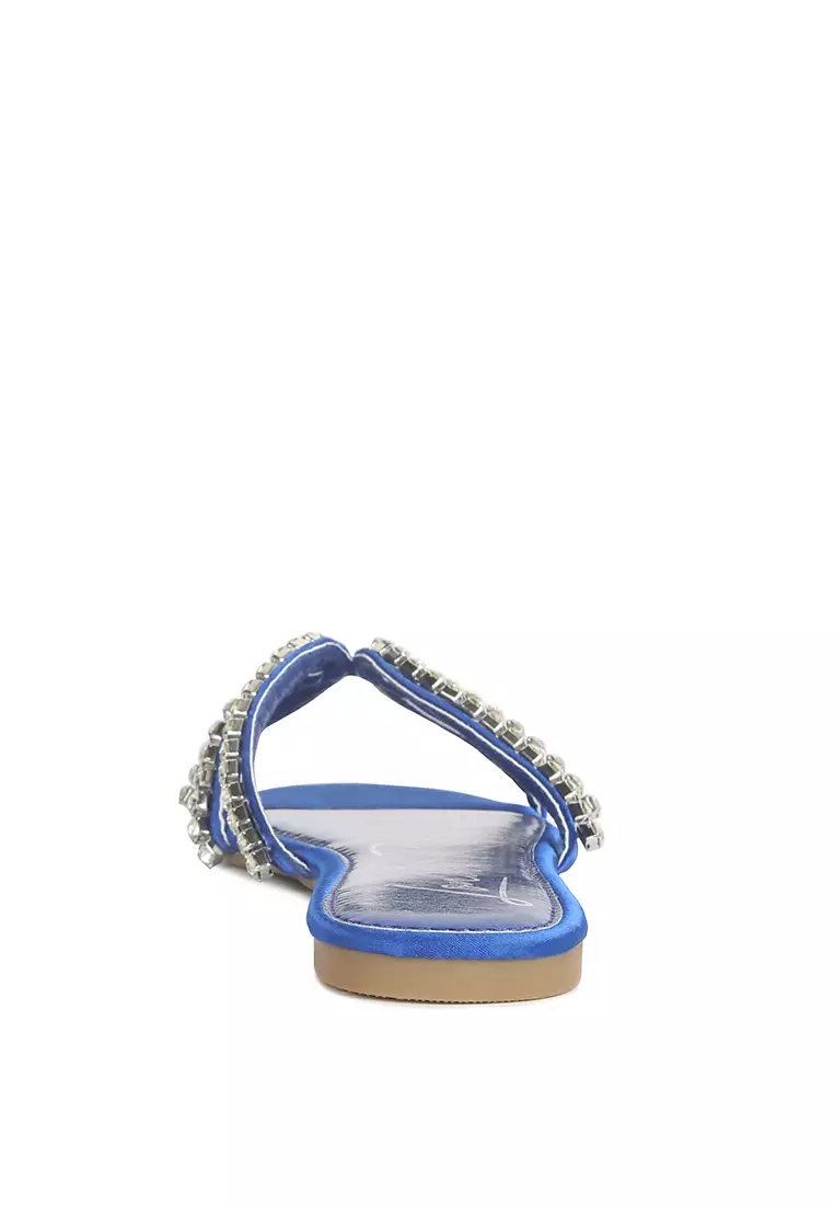 London Rag Blue Diamante Strap Flat Sandals