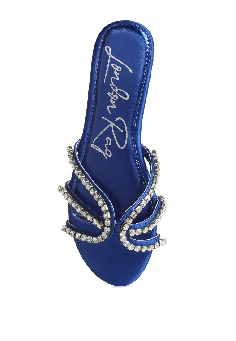 London Rag Blue Diamante Strap Flat Sandals